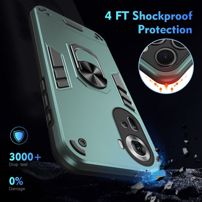 OPPO Reno11 Shockproof Metal Ring Holder Phone Case with 360 degrees Rotating Kickstand, Ultra Slim Protective Cover, Raised Camera Guard, PC Silicone Armour Shell, Anti-Scratch Back & Edge Protection