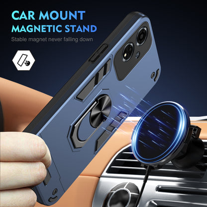 OPPO A59 5G Shockproof Metal Ring Holder Phone Case with 360 degrees Rotating Kickstand, Ultra Slim Protective Cover, Raised Camera Guard, PC Silicone Armour Shell, Anti-Scratch Back & Edge Protection
