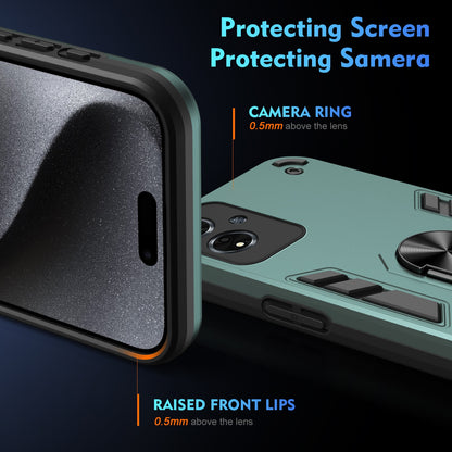 OPPO A59 5G Shockproof Metal Ring Holder Phone Case with 360 degrees Rotating Kickstand, Ultra Slim Protective Cover, Raised Camera Guard, PC Silicone Armour Shell, Anti-Scratch Back & Edge Protection