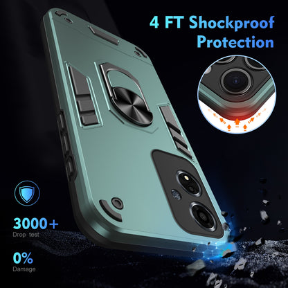 OPPO A59 5G Shockproof Metal Ring Holder Phone Case with 360 degrees Rotating Kickstand, Ultra Slim Protective Cover, Raised Camera Guard, PC Silicone Armour Shell, Anti-Scratch Back & Edge Protection