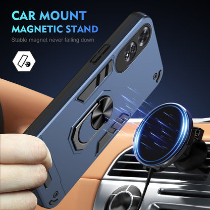 OPPO A60 Shockproof Metal Ring Holder Phone Case with 360 degrees Rotating Kickstand, Ultra Slim Protective Cover, Raised Camera Guard, PC Silicone Armour Shell, Anti-Scratch Back & Edge Protection