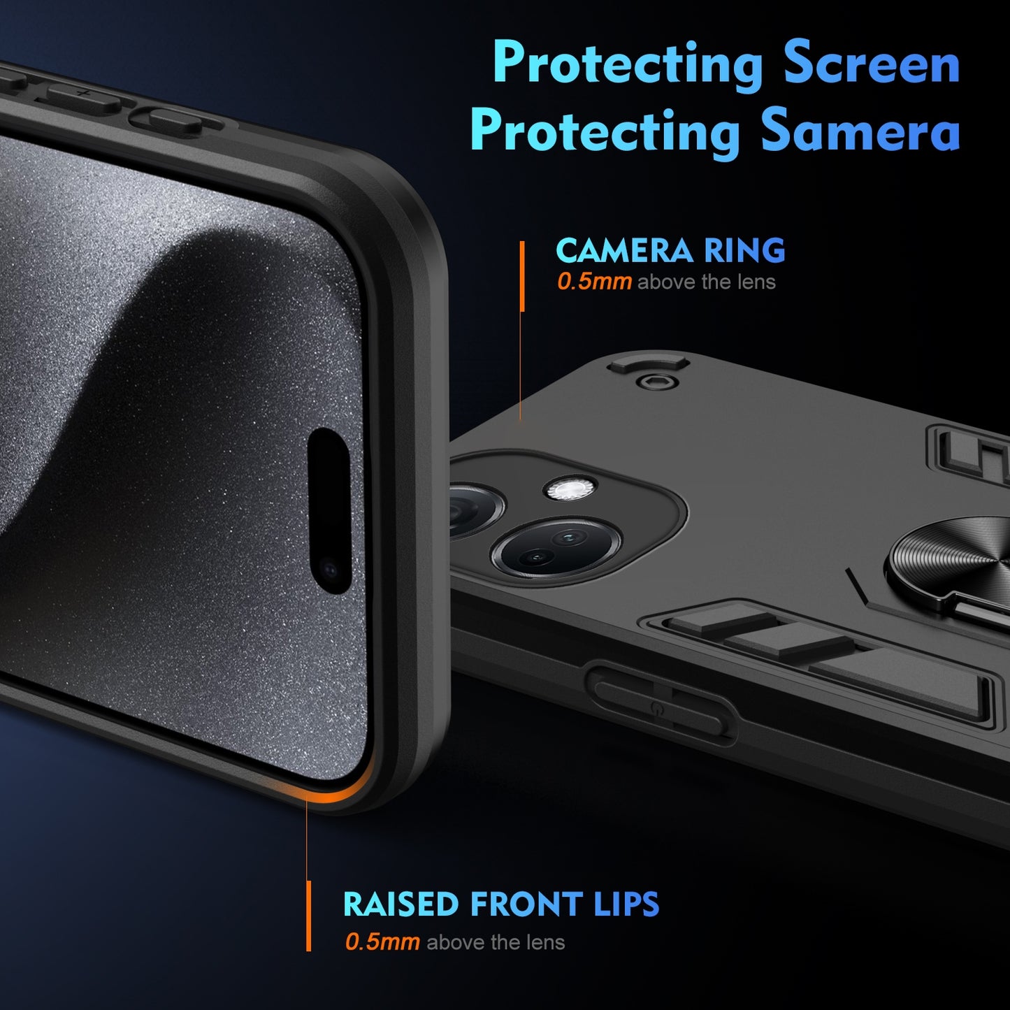 OPPO K11 Shockproof Metal Ring Holder Phone Case with 360 degrees Rotating Kickstand, Ultra Slim Protective Cover, Raised Camera Guard, PC Silicone Armour Shell, Anti-Scratch Back & Edge Protection