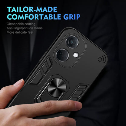 OPPO K11 Shockproof Metal Ring Holder Phone Case with 360 degrees Rotating Kickstand, Ultra Slim Protective Cover, Raised Camera Guard, PC Silicone Armour Shell, Anti-Scratch Back & Edge Protection