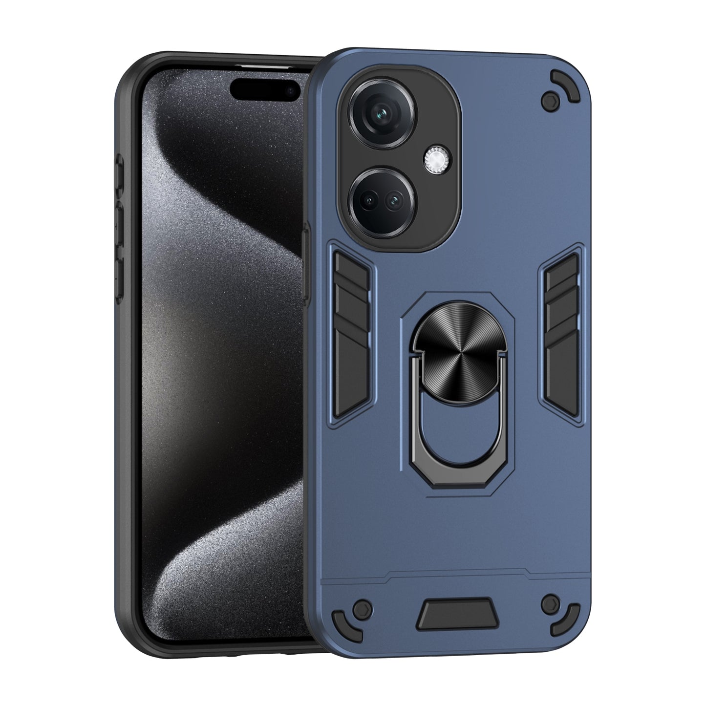 OPPO K11 Shockproof Metal Ring Holder Phone Case with 360 degrees Rotating Kickstand, Ultra Slim Protective Cover, Raised Camera Guard, PC Silicone Armour Shell, Anti-Scratch Back & Edge Protection