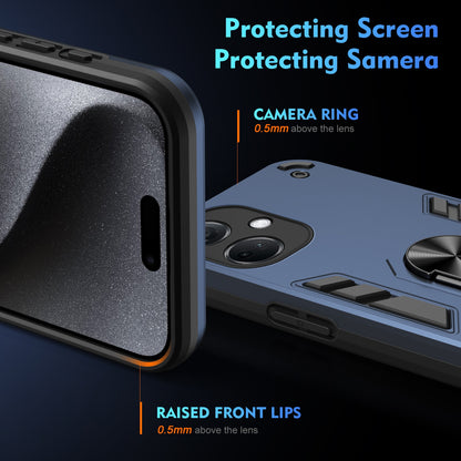 OPPO K11 Shockproof Metal Ring Holder Phone Case with 360 degrees Rotating Kickstand, Ultra Slim Protective Cover, Raised Camera Guard, PC Silicone Armour Shell, Anti-Scratch Back & Edge Protection