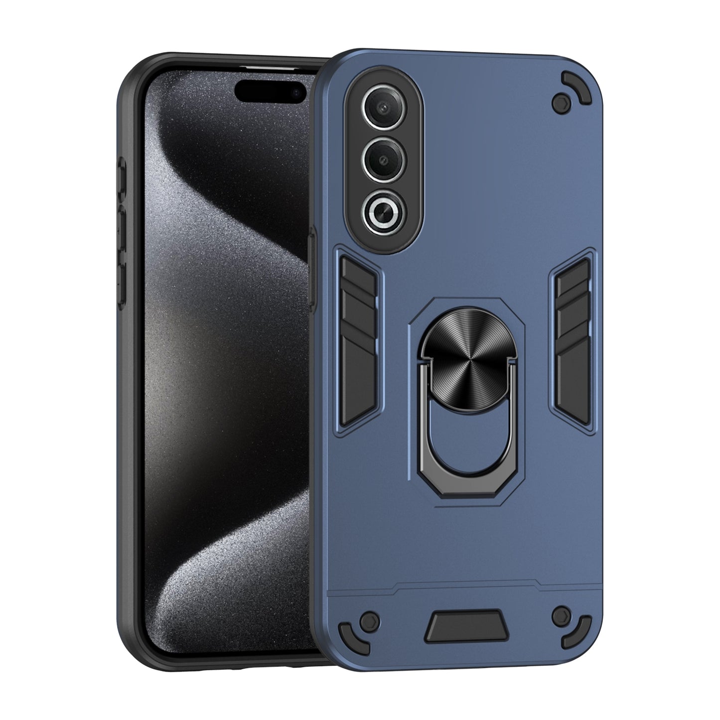OPPO K12x Shockproof Metal Ring Holder Phone Case with 360 degrees Rotating Kickstand, Ultra Slim Protective Cover, Raised Camera Guard, PC Silicone Armour Shell, Anti-Scratch Back & Edge Protection
