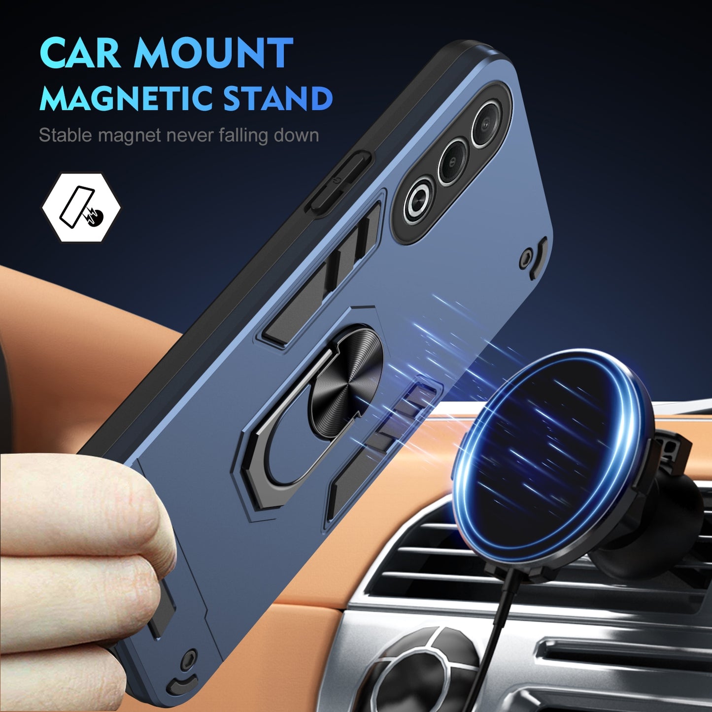 OPPO K12x Shockproof Metal Ring Holder Phone Case with 360 degrees Rotating Kickstand, Ultra Slim Protective Cover, Raised Camera Guard, PC Silicone Armour Shell, Anti-Scratch Back & Edge Protection