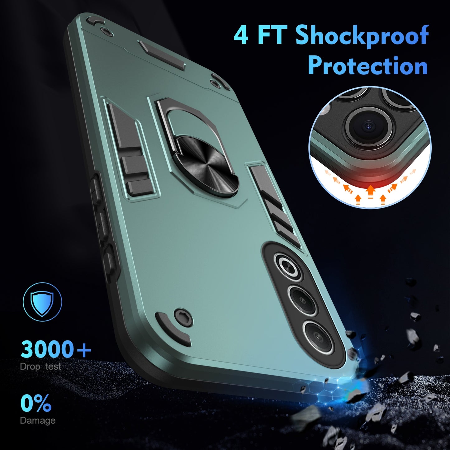 OPPO K12x Shockproof Metal Ring Holder Phone Case with 360 degrees Rotating Kickstand, Ultra Slim Protective Cover, Raised Camera Guard, PC Silicone Armour Shell, Anti-Scratch Back & Edge Protection