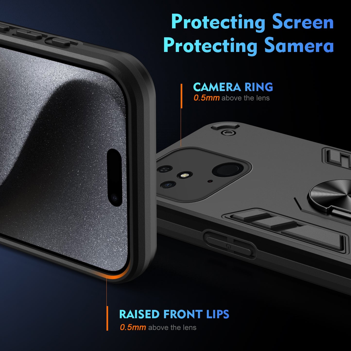 Xiaomi Redmi 10C Shockproof Metal Ring Holder Phone Case with 360 degrees Rotating Kickstand, Ultra Slim Protective Cover, Raised Camera Guard, PC Silicone Armour Shell, Anti-Scratch Back & Edge Protection