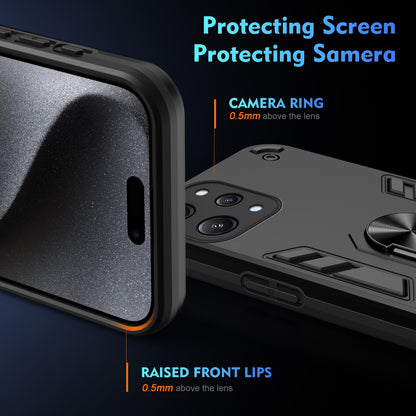 Xiaomi Redmi 12 Shockproof Metal Ring Holder Phone Case with 360 degrees Rotating Kickstand, Ultra Slim Protective Cover, Raised Camera Guard, PC Silicone Armour Shell, Anti-Scratch Back & Edge Protection