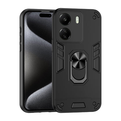 Xiaomi Redmi 13C Shockproof Metal Ring Holder Phone Case with 360 degrees Rotating Kickstand, Ultra Slim Protective Cover, Raised Camera Guard, PC Silicone Armour Shell, Anti-Scratch Back & Edge Protection