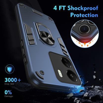 Xiaomi Redmi 13C Shockproof Metal Ring Holder Phone Case with 360 degrees Rotating Kickstand, Ultra Slim Protective Cover, Raised Camera Guard, PC Silicone Armour Shell, Anti-Scratch Back & Edge Protection
