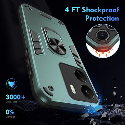 Xiaomi Redmi 13C Shockproof Metal Ring Holder Phone Case with 360 degrees Rotating Kickstand, Ultra Slim Protective Cover, Raised Camera Guard, PC Silicone Armour Shell, Anti-Scratch Back & Edge Protection