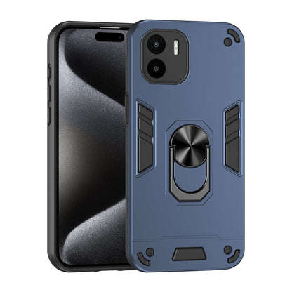 Xiaomi Redmi A1 Shockproof Metal Ring Holder Phone Case with 360 degrees Rotating Kickstand, Ultra Slim Protective Cover, Raised Camera Guard, PC Silicone Armour Shell, Anti-Scratch Back & Edge Protection