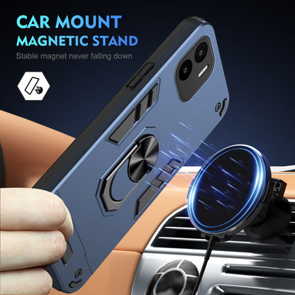 Xiaomi Redmi A1 Shockproof Metal Ring Holder Phone Case with 360 degrees Rotating Kickstand, Ultra Slim Protective Cover, Raised Camera Guard, PC Silicone Armour Shell, Anti-Scratch Back & Edge Protection