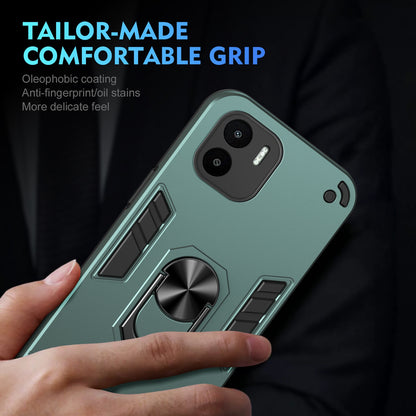 Xiaomi Redmi A1 Shockproof Metal Ring Holder Phone Case with 360 degrees Rotating Kickstand, Ultra Slim Protective Cover, Raised Camera Guard, PC Silicone Armour Shell, Anti-Scratch Back & Edge Protection