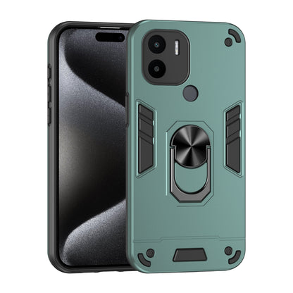 Xiaomi Redmi A1+ Shockproof Metal Ring Holder Phone Case with 360 degrees Rotating Kickstand, Ultra Slim Protective Cover, Raised Camera Guard, PC Silicone Armour Shell, Anti-Scratch Back & Edge Protection