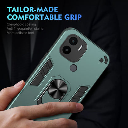 Xiaomi Redmi A1+ Shockproof Metal Ring Holder Phone Case with 360 degrees Rotating Kickstand, Ultra Slim Protective Cover, Raised Camera Guard, PC Silicone Armour Shell, Anti-Scratch Back & Edge Protection