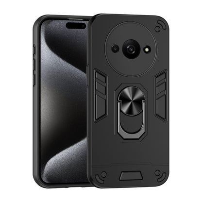Xiaomi Redmi A3 Shockproof Metal Ring Holder Phone Case with 360 degrees Rotating Kickstand, Ultra Slim Protective Cover, Raised Camera Guard, PC Silicone Armour Shell, Anti-Scratch Back & Edge Protection