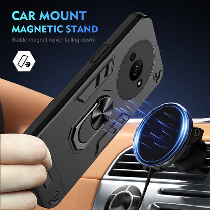 Xiaomi Redmi A3 Shockproof Metal Ring Holder Phone Case with 360 degrees Rotating Kickstand, Ultra Slim Protective Cover, Raised Camera Guard, PC Silicone Armour Shell, Anti-Scratch Back & Edge Protection
