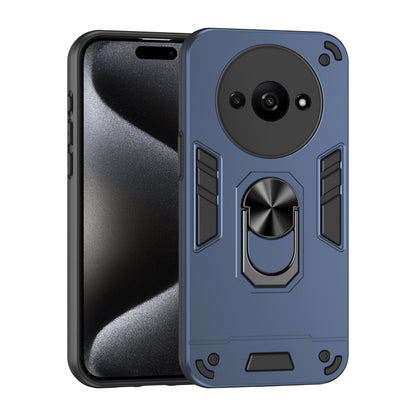 Xiaomi Redmi A3 Shockproof Metal Ring Holder Phone Case with 360 degrees Rotating Kickstand, Ultra Slim Protective Cover, Raised Camera Guard, PC Silicone Armour Shell, Anti-Scratch Back & Edge Protection