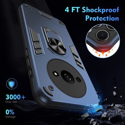 Xiaomi Redmi A3 Shockproof Metal Ring Holder Phone Case with 360 degrees Rotating Kickstand, Ultra Slim Protective Cover, Raised Camera Guard, PC Silicone Armour Shell, Anti-Scratch Back & Edge Protection