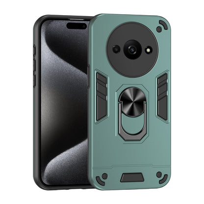 Xiaomi Redmi A3 Shockproof Metal Ring Holder Phone Case with 360 degrees Rotating Kickstand, Ultra Slim Protective Cover, Raised Camera Guard, PC Silicone Armour Shell, Anti-Scratch Back & Edge Protection
