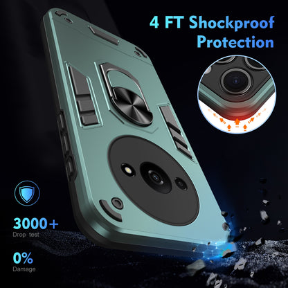 Xiaomi Redmi A3 Shockproof Metal Ring Holder Phone Case with 360 degrees Rotating Kickstand, Ultra Slim Protective Cover, Raised Camera Guard, PC Silicone Armour Shell, Anti-Scratch Back & Edge Protection