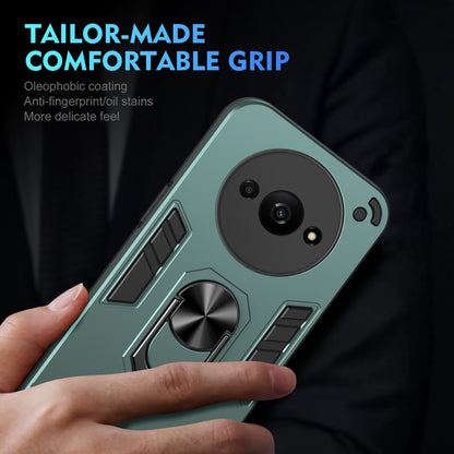 Xiaomi Redmi A3 Shockproof Metal Ring Holder Phone Case with 360 degrees Rotating Kickstand, Ultra Slim Protective Cover, Raised Camera Guard, PC Silicone Armour Shell, Anti-Scratch Back & Edge Protection