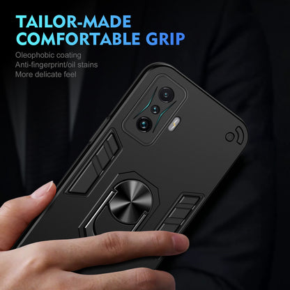 Xiaomi Redmi K50 Gaming Shockproof Metal Ring Holder Phone Case with 360 degrees Rotating Kickstand, Ultra Slim Protective Cover, Raised Camera Guard, PC Silicone Armour Shell, Anti-Scratch Back & Edge Protection