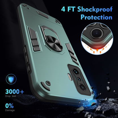 Xiaomi Redmi K50 Gaming Shockproof Metal Ring Holder Phone Case with 360 degrees Rotating Kickstand, Ultra Slim Protective Cover, Raised Camera Guard, PC Silicone Armour Shell, Anti-Scratch Back & Edge Protection