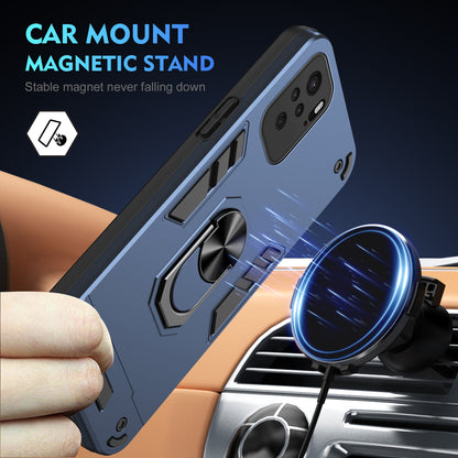Xiaomi Redmi Note 10 4G Shockproof Metal Ring Holder Phone Case with 360 degrees Rotating Kickstand, Ultra Slim Protective Cover, Raised Camera Guard, PC Silicone Armour Shell, Anti-Scratch Back & Edge Protection
