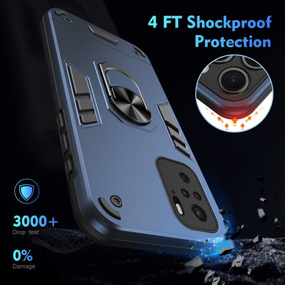 Xiaomi Redmi Note 10 4G Shockproof Metal Ring Holder Phone Case with 360 degrees Rotating Kickstand, Ultra Slim Protective Cover, Raised Camera Guard, PC Silicone Armour Shell, Anti-Scratch Back & Edge Protection