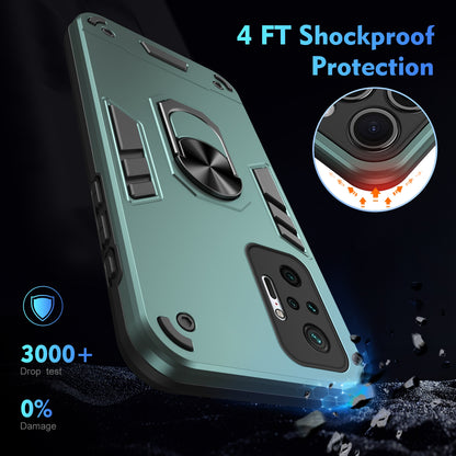 Xiaomi Redmi Note 10 Pro 4G Shockproof Metal Ring Holder Phone Case with 360 degrees Rotating Kickstand, Ultra Slim Protective Cover, Raised Camera Guard, PC Silicone Armour Shell, Anti-Scratch Back & Edge Protection