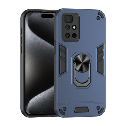 Xiaomi Redmi Note 11 4G Shockproof Metal Ring Holder Phone Case with 360 degrees Rotating Kickstand, Ultra Slim Protective Cover, Raised Camera Guard, PC Silicone Armour Shell, Anti-Scratch Back & Edge Protection