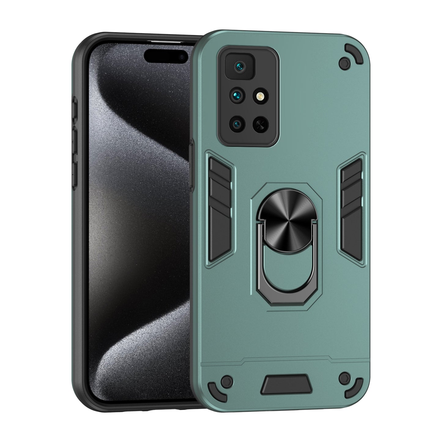 Xiaomi Redmi Note 11 4G Shockproof Metal Ring Holder Phone Case with 360 degrees Rotating Kickstand, Ultra Slim Protective Cover, Raised Camera Guard, PC Silicone Armour Shell, Anti-Scratch Back & Edge Protection
