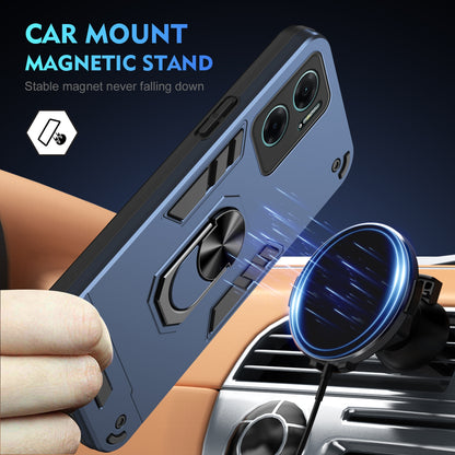 Xiaomi Redmi Note 11E Shockproof Metal Ring Holder Phone Case with 360 degrees Rotating Kickstand, Ultra Slim Protective Cover, Raised Camera Guard, PC Silicone Armour Shell, Anti-Scratch Back & Edge Protection