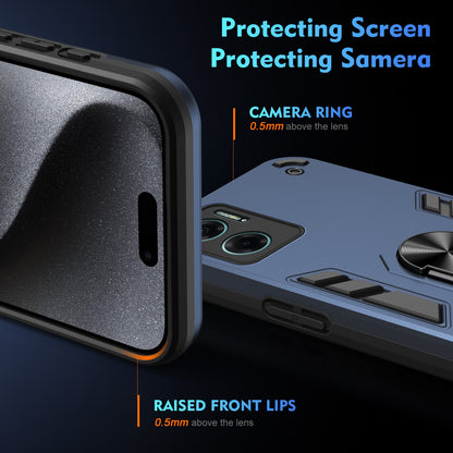 Xiaomi Redmi Note 11E Shockproof Metal Ring Holder Phone Case with 360 degrees Rotating Kickstand, Ultra Slim Protective Cover, Raised Camera Guard, PC Silicone Armour Shell, Anti-Scratch Back & Edge Protection