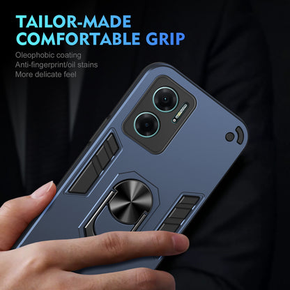 Xiaomi Redmi Note 11E Shockproof Metal Ring Holder Phone Case with 360 degrees Rotating Kickstand, Ultra Slim Protective Cover, Raised Camera Guard, PC Silicone Armour Shell, Anti-Scratch Back & Edge Protection