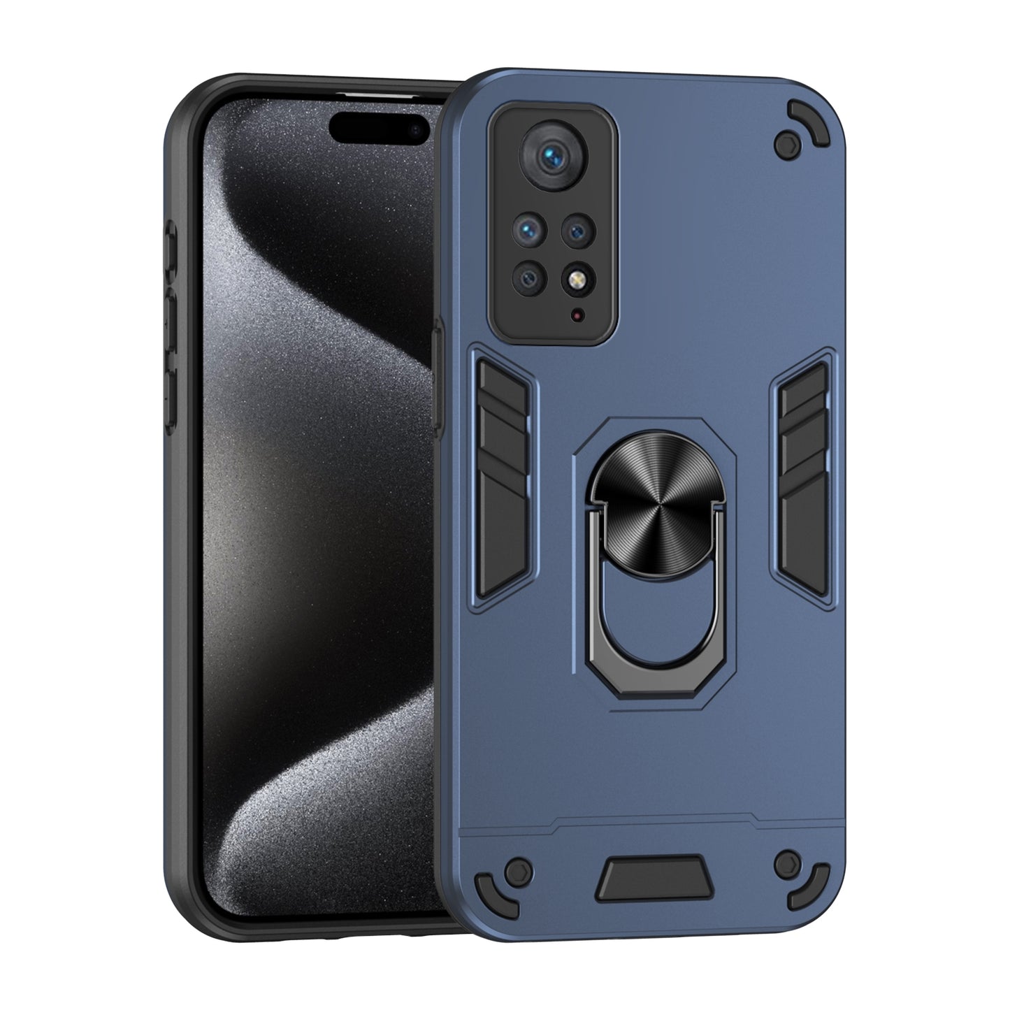 Xiaomi Redmi Note 11 Pro 4G Shockproof Metal Ring Holder Phone Case with 360 degrees Rotating Kickstand, Ultra Slim Protective Cover, Raised Camera Guard, PC Silicone Armour Shell, Anti-Scratch Back & Edge Protection