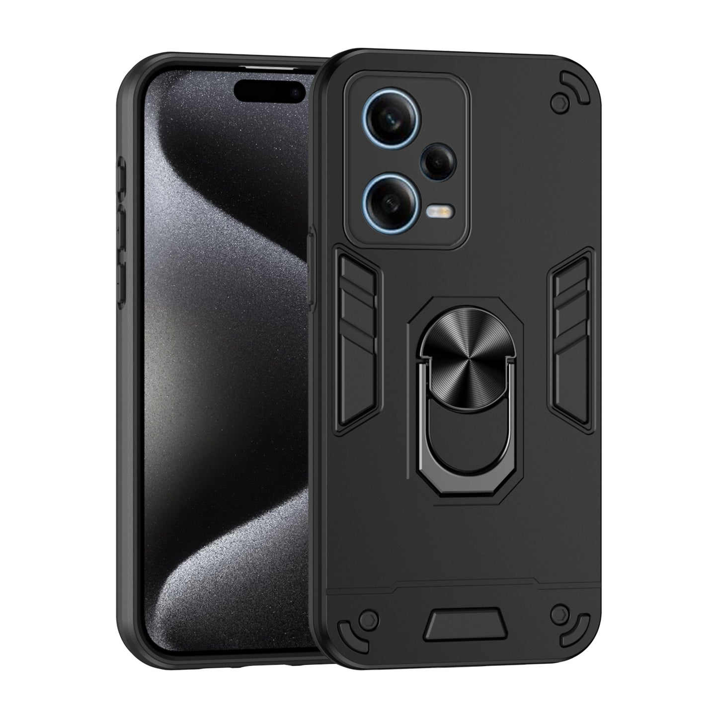 Xiaomi Redmi Note 12 Pro Shockproof Metal Ring Holder Phone Case with 360 degrees Rotating Kickstand, Ultra Slim Protective Cover, Raised Camera Guard, PC Silicone Armour Shell, Anti-Scratch Back & Edge Protection