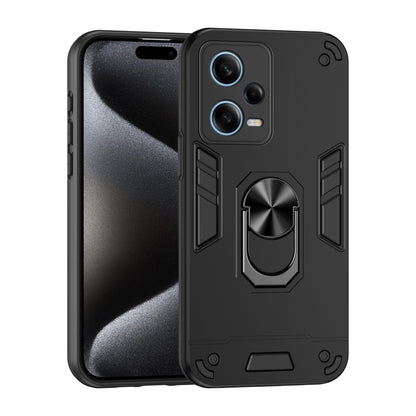 Xiaomi Redmi Note 12 Pro Shockproof Metal Ring Holder Phone Case with 360 degrees Rotating Kickstand, Ultra Slim Protective Cover, Raised Camera Guard, PC Silicone Armour Shell, Anti-Scratch Back & Edge Protection