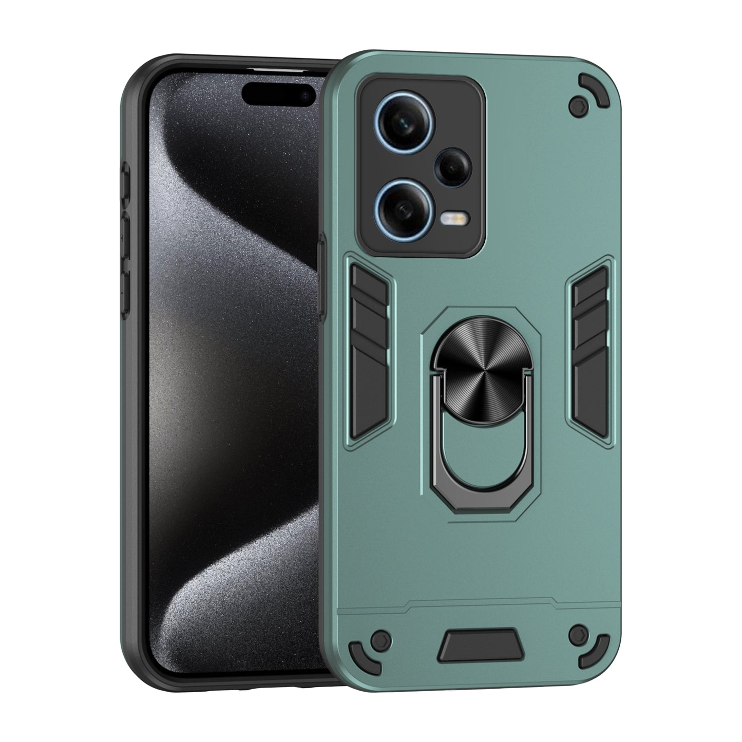 Xiaomi Redmi Note 12 Pro Shockproof Metal Ring Holder Phone Case with 360 degrees Rotating Kickstand, Ultra Slim Protective Cover, Raised Camera Guard, PC Silicone Armour Shell, Anti-Scratch Back & Edge Protection