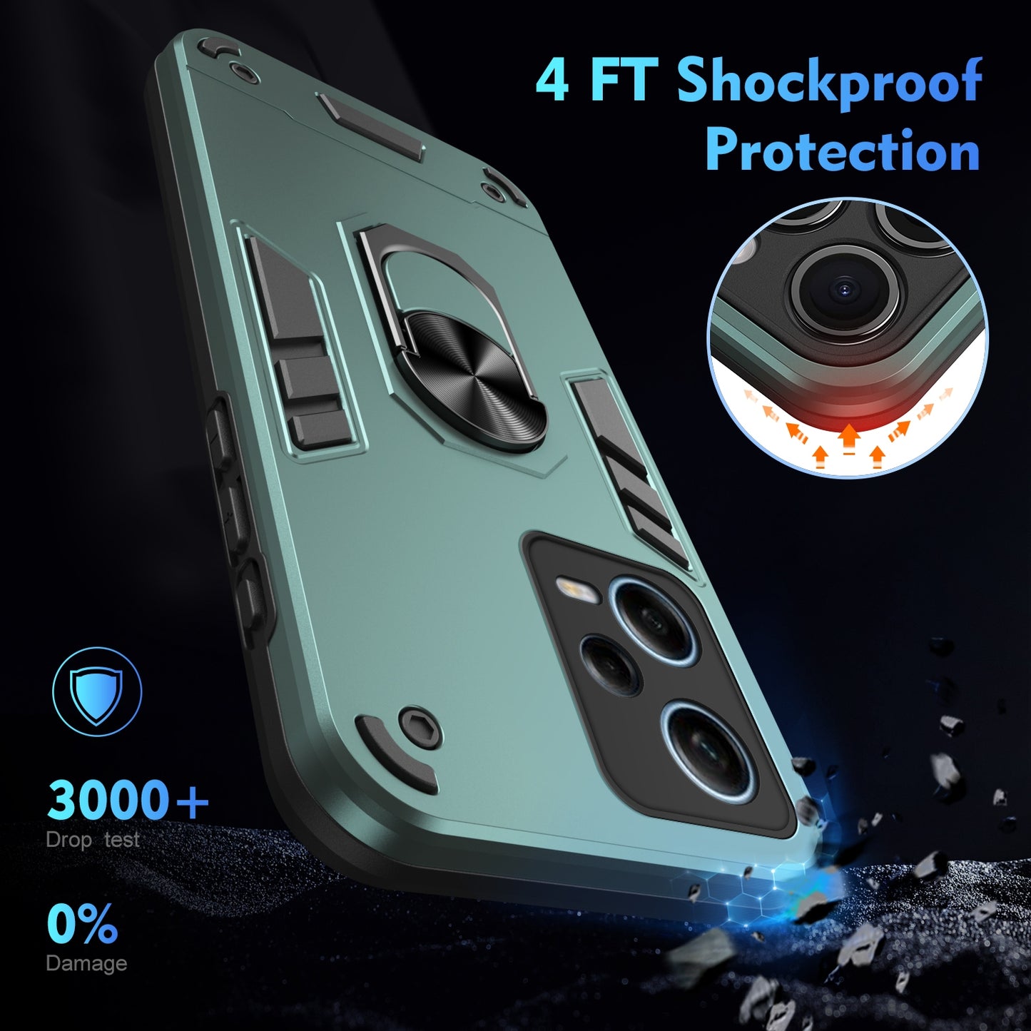 Xiaomi Redmi Note 12 Pro Shockproof Metal Ring Holder Phone Case with 360 degrees Rotating Kickstand, Ultra Slim Protective Cover, Raised Camera Guard, PC Silicone Armour Shell, Anti-Scratch Back & Edge Protection