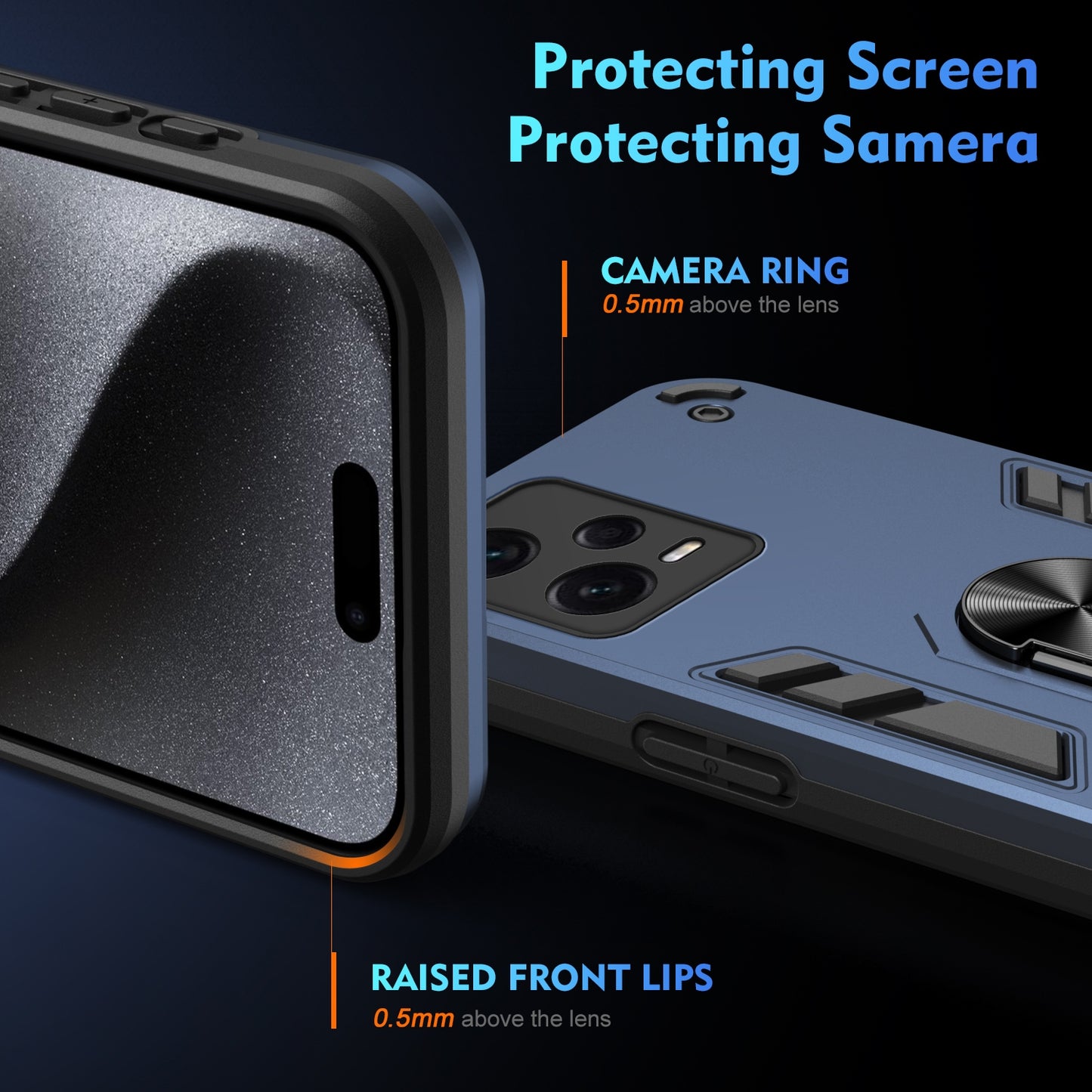 Xiaomi Redmi Note 12 Pro+ Shockproof Metal Ring Holder Phone Case with 360 degrees Rotating Kickstand, Ultra Slim Protective Cover, Raised Camera Guard, PC Silicone Armour Shell, Anti-Scratch Back & Edge Protection