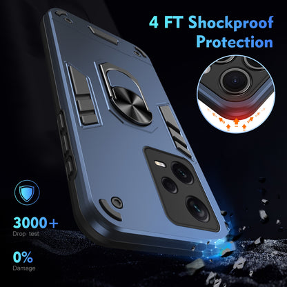 Xiaomi Redmi Note 12 Pro+ Shockproof Metal Ring Holder Phone Case with 360 degrees Rotating Kickstand, Ultra Slim Protective Cover, Raised Camera Guard, PC Silicone Armour Shell, Anti-Scratch Back & Edge Protection