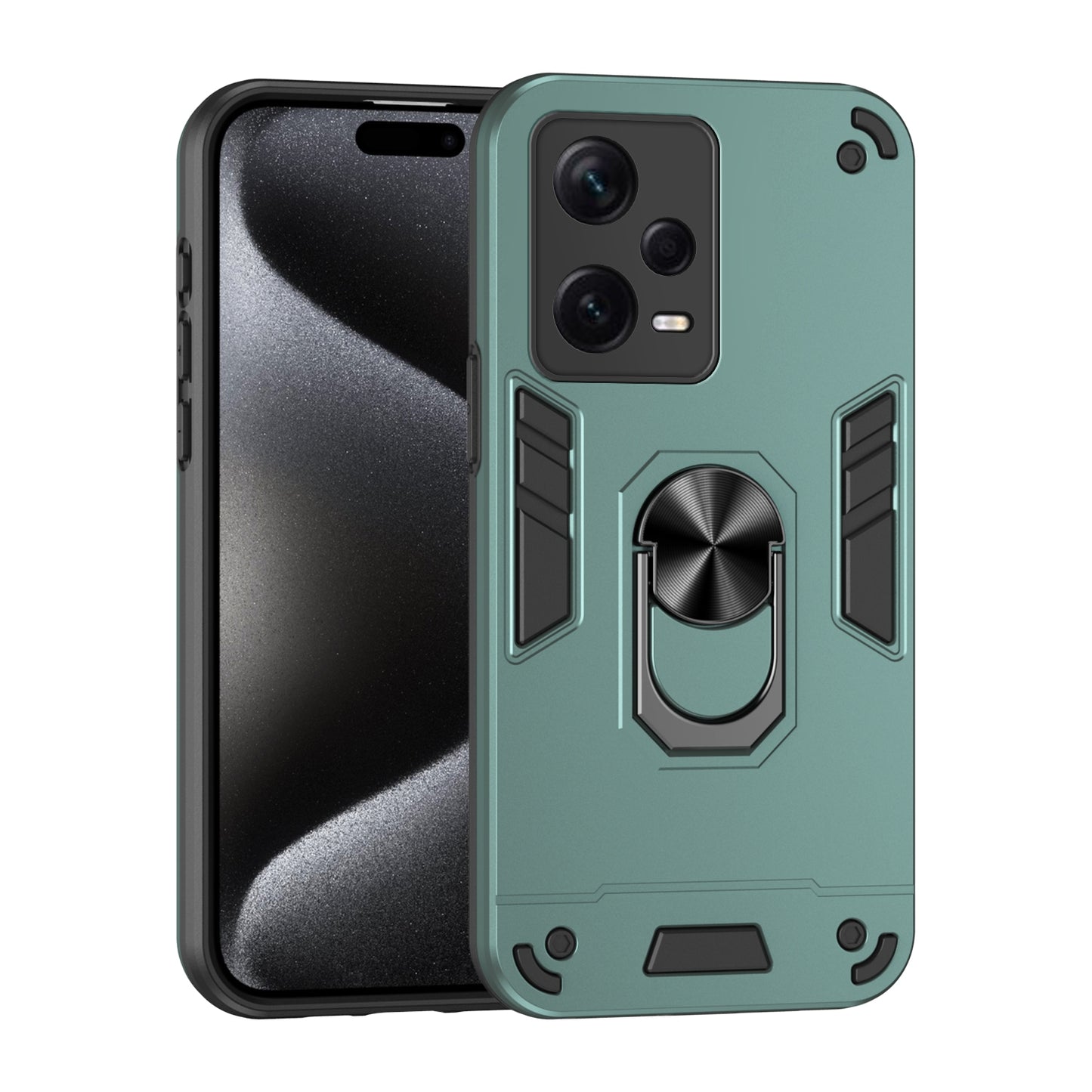 Xiaomi Redmi Note 12 Pro+ Shockproof Metal Ring Holder Phone Case with 360 degrees Rotating Kickstand, Ultra Slim Protective Cover, Raised Camera Guard, PC Silicone Armour Shell, Anti-Scratch Back & Edge Protection