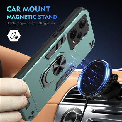 Xiaomi Redmi Note 12 Pro+ Shockproof Metal Ring Holder Phone Case with 360 degrees Rotating Kickstand, Ultra Slim Protective Cover, Raised Camera Guard, PC Silicone Armour Shell, Anti-Scratch Back & Edge Protection