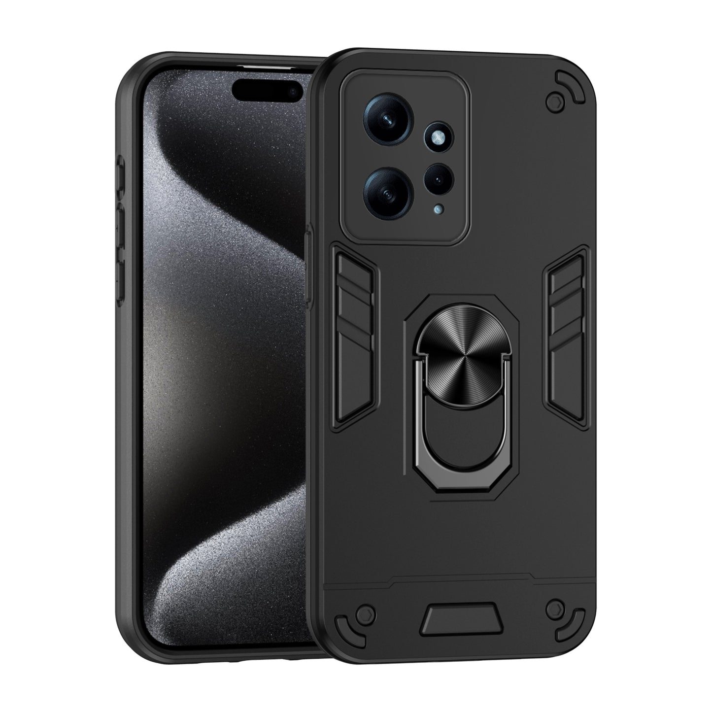 Xiaomi Redmi Note 12 4G Shockproof Metal Ring Holder Phone Case with 360 degrees Rotating Kickstand, Ultra Slim Protective Cover, Raised Camera Guard, PC Silicone Armour Shell, Anti-Scratch Back & Edge Protection