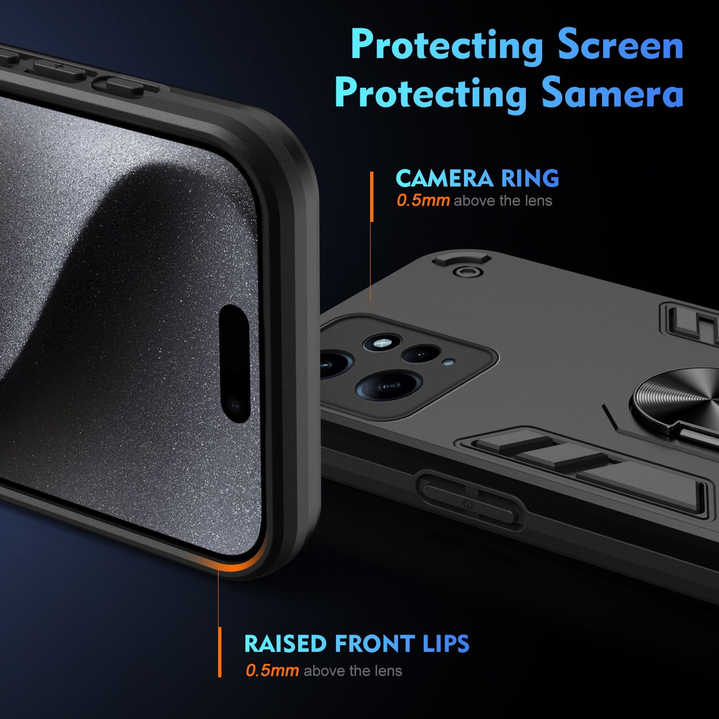 Xiaomi Redmi Note 12 4G Shockproof Metal Ring Holder Phone Case with 360 degrees Rotating Kickstand, Ultra Slim Protective Cover, Raised Camera Guard, PC Silicone Armour Shell, Anti-Scratch Back & Edge Protection